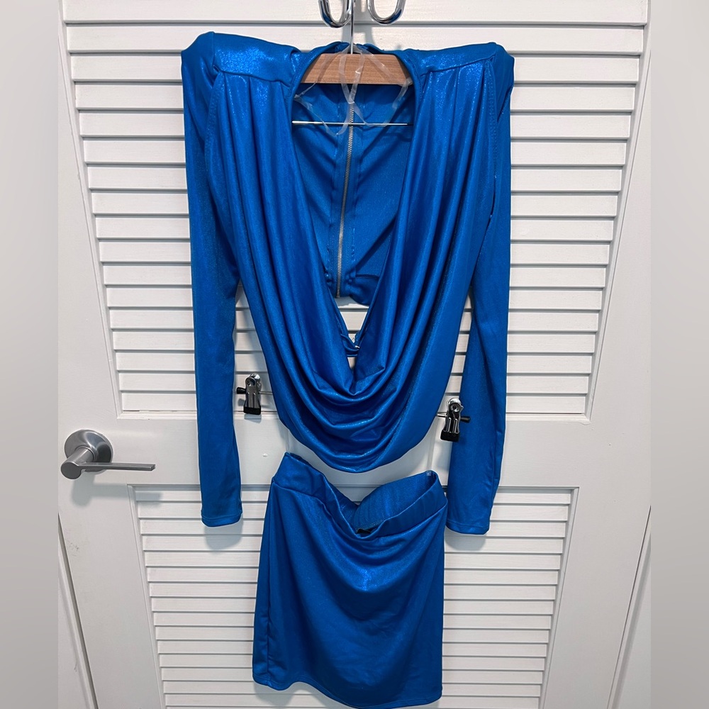 Hot Miami Styles Shimmering Blue Mini Skirt Set